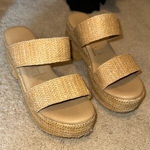Beige Woven platform shoes